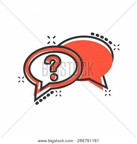 Question Mark Icon In Comic Style. Discussion Speech Bubble Vector Cartoon Illustration Pictogram. Q