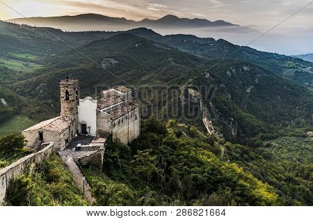 Church In The Mountain, On The Apennines Mountains In Abruzzo, Roccascalegna Italy