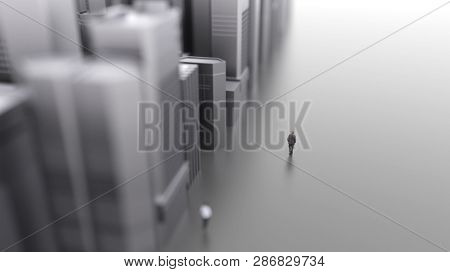 lost man in utopian city, 3d illustration