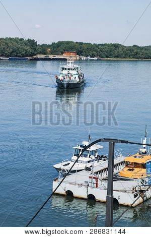 Ruse, Bulgaria - September 10, 2017: View Of A Border Guard Boats Moored At Shore Of Danube River In
