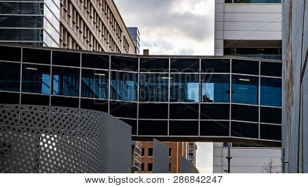 Skybridge Over A City Street On A N Overcast Day