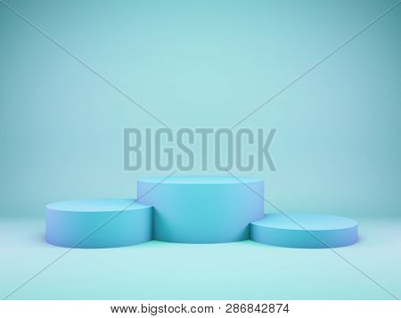 Podium for winner in bluel tone. 3D illustration.