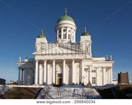 Exterial View Of The Helsinki Cathedral In Neoclassical Style.