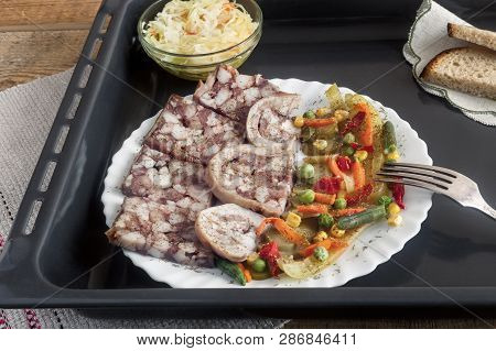 Saltison: Delicious Meat Appetizer With Various Vegetables.