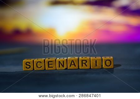 Scenario On Wooden Blocks. Cross Processed Image With Bokeh Background