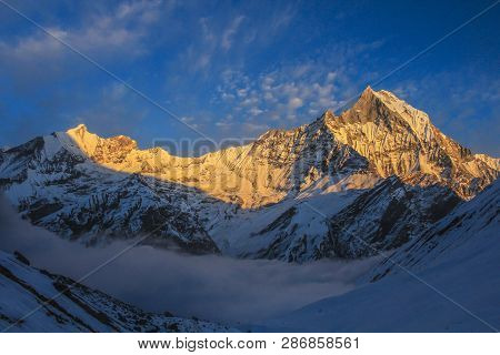 Starry Sky Over Machhepuchare And Annapurna Base Camp - Nepal, Himalayas