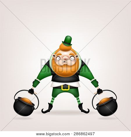 Patrick Day! Postcard, Flyer, Invitation. Character With A Red Beard In A Green Hat Posing On A Ligh