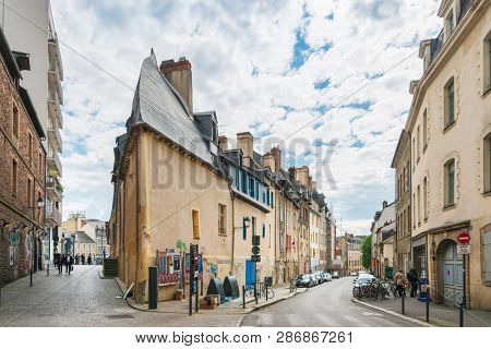 RENNES, FRANCE - April 28, 2018: Street view of downtown in Rennes, France