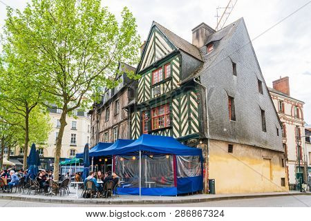 RENNES, FRANCE - April 28, 2018: Street view of downtown in Rennes, France