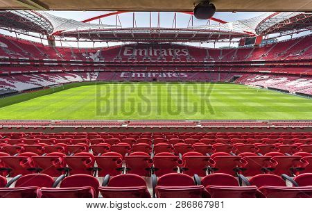 Lisboa, Portugal - April 2018: View On The Field At Estadio Da Luz - The Official Playgrounds Of Fc 
