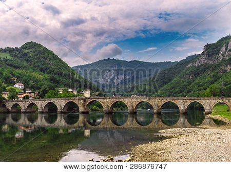 Famous Stone Bridge On Drina River. Visegrad Bosnia And Herzegovina