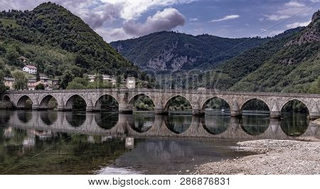 Famous Stone Bridge On Drina River. Visegrad Bosnia And Herzegovina