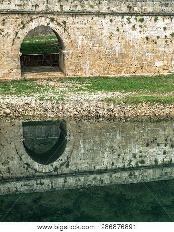 Close-up Image Of Old Stone Middle Age Bridge Pillars, Visegrad, Bosnia And Herzegovina