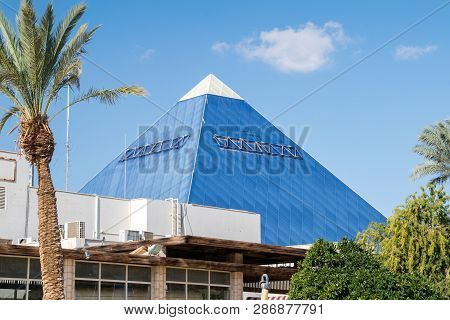 Eilat, Israel - February 9, 2019: The Blue Pyramid In The Gan Binyamin Central Park.