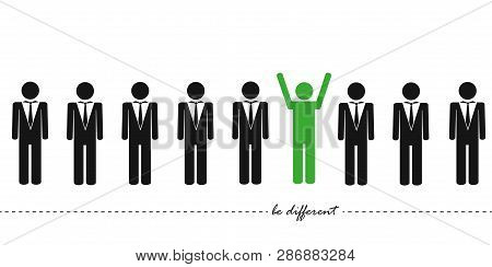 Unique Green Man In A Group Think Different Concept Vector Illustration Eps10