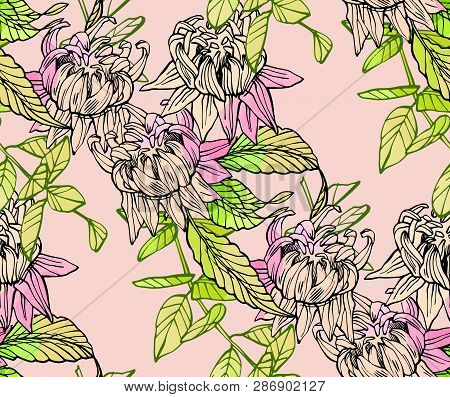 Floral Seamless Pattern. Hand Drawn Illustration. Fullsize Raster Atrwork.