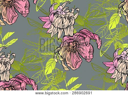 Floral Seamless Pattern. Hand Drawn Illustration. Fullsize Raster Atrwork.