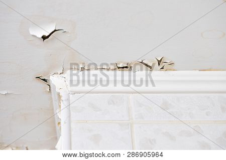 Swelling Leaking Of Whitewash And Plaster On Ceiling Of Dwelling Due To Penetration Of Water From Th