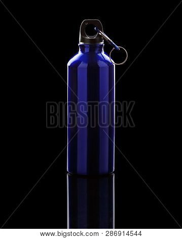 Aluminium Water Flask On Reflective Black Surface