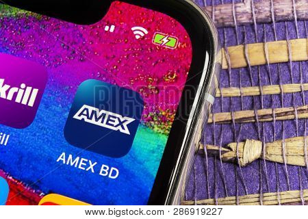 Helsinki, Finland, February 17, 2019: Amex Application Icon On Apple Iphone X Smartphone Screen Clos