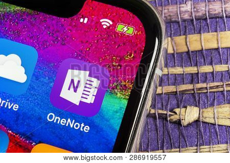 Helsinki, Finland, February 17, 2019: Microsoft Onenote Office Application Icon On Apple Iphone X Sc