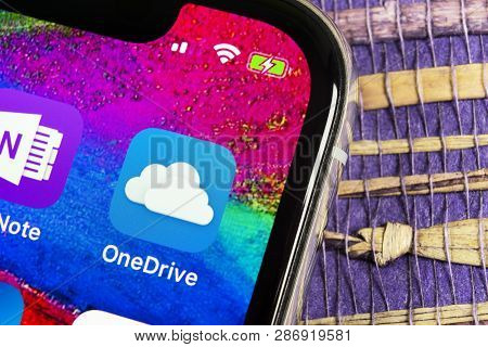 Helsinki, Finland, February 17, 2019: Microsoft Onedrive Application Icon On Apple Iphone X Screen C