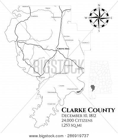 Large And Detailed Map Of Clarke County In Alabama, Usa