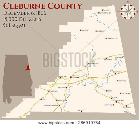Large And Detailed Map Of Cleburne County In Alabama, Usa