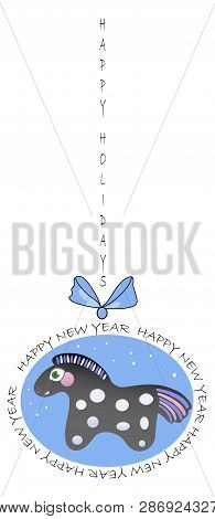 Greeting Card With New Year Toy With Funny Little Horse