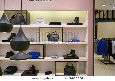 DUSSELDORF, GERMANY - CIRCA SEPTEMBER, 2018: goods on display at Hallhuber store in Dusseldorf.