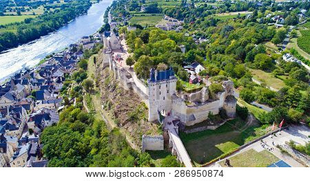 Aerial Photography Of Chinon Castle In Indre Et Loire, France