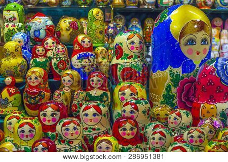 Moscow, Russia - The Red Square December 2017: Traditional Russian National Souvenir Doll-matryoshka