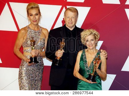 Kate Biscoe, Greg Cannom and Patricia Dehaney at the 91st Annual Academy Awards - Press Room held at the Loews Hotel in Hollywood, USA on February 24, 2019.