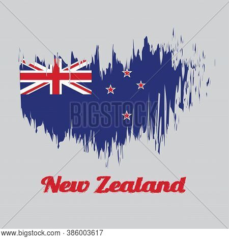 Brush Style Color Flag Of New Zealand, A Blue Ensign With The Southern Cross Of Four Stars Centred O