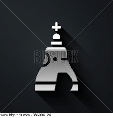 Silver The Tsar Bell In Moscow Monument Icon Isolated On Black Background. Long Shadow Style. Vector