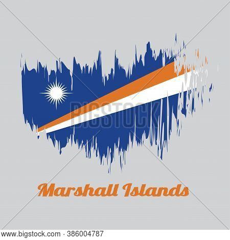 Brush Style Color Flag Of Marshall Islands, A Blue Field With Two Diagonal Stripes Of Orange And Whi