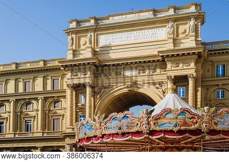 Florence, Italy - February 11, 2018: Piazza Della Repubblica (republic Square) In Florence, Italy, W