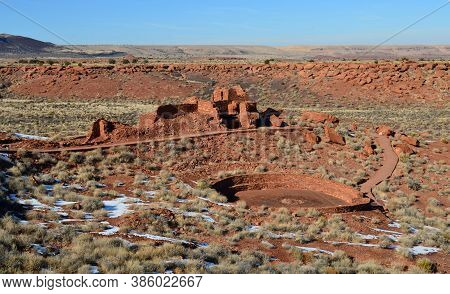 Stunning View Of Valley With Ruins Of A Pueblo Village.