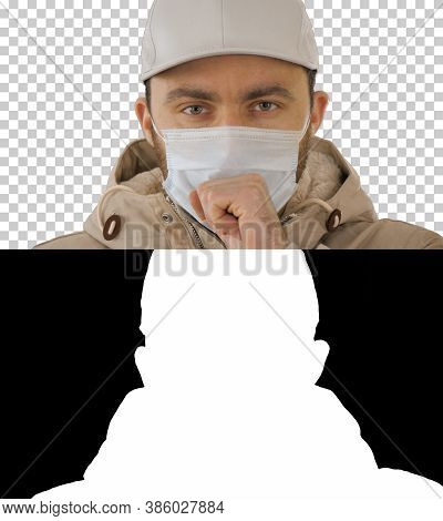 Coughing Casual Man In Medical Mask, Alpha Channel