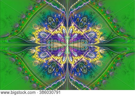 Green Fractal Geometric Pattern Illustration Neon Uv Physics Astrophysics