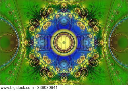 Green Fractal Geometric Pattern Illustration Neon Uv Physics Astrophysics
