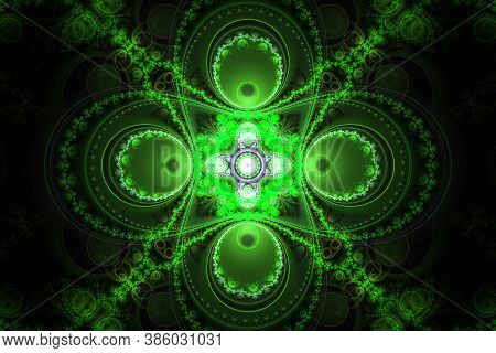 Green Fractal Geometric Pattern Illustration Neon Uv Physics Astrophysics