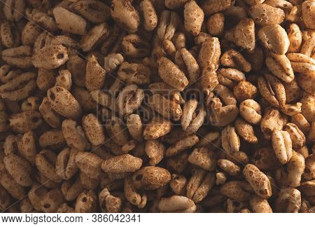 Macro Close Up Of Inflated Wheat Cereal, Selective Focus