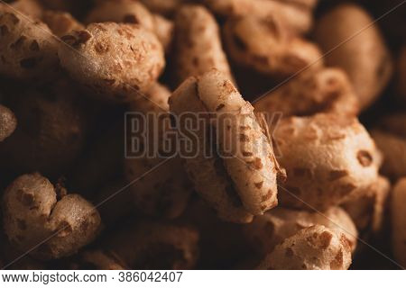 Macro Close Up Of Inflated Wheat Cereal, Selective Focus
