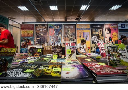 Belgrade, Serbia - October 25, 2019: Covers Of Comic Strips, Of Various Origins On Display For Sale 