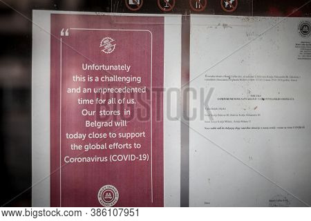Belgrade, Serbia - July 28, 2020: Closing Sign On A Simit Sarayi Restaurant, Cafe And Fast Food Indi