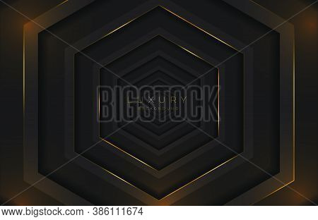 Realistic 3d Futuristic Frame Background Gold Geometric Lines Element. Vector Golden Geometry Shape 