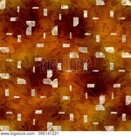 Seamless Modern Sepia Brown Blockprint Collage Print. Grunge Watercolor Texture Background. Worn Mot