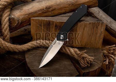 Kyiv, Ukraine - May 30, 2020: Ganzo Adimanti Skimen Black Knife.