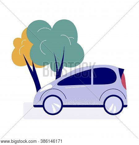Gas Powered Car Parked Near Tcolorful Rees In Green City